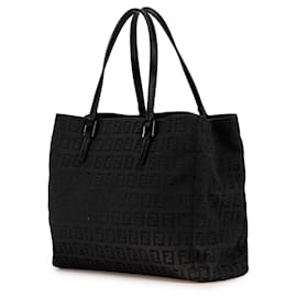 Fendi-Fendi Black Small Zucchino Canvas Tote-Black