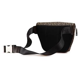 Fendi-Fendi Brown Shiny Glazed Fabric Vitello Cover FF 1974 Logo Belt Bag-Brown
