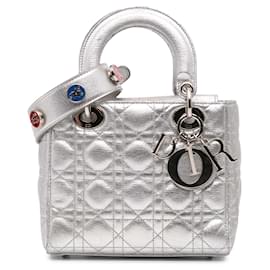 Dior-Dior Silver Small Metallic Grained Calfskin Cannage My ABCDior Lady Dior-Silvery