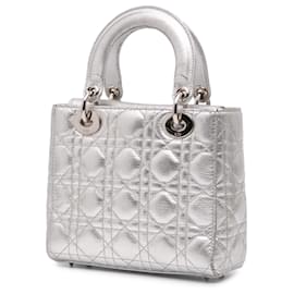 Dior-Dior Silver Small Metallic Grained Calfskin Cannage My ABCDior Lady Dior-Silvery