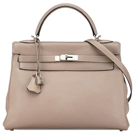 Hermès-Hermès Brown Clemence Kelly Retourne 32-Brown,Taupe