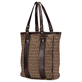 Fendi-Fendi Brown Zucchino Canvas Tote-Brown,Beige