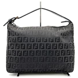 Fendi-Fendi Handbag Pouch in Dark Brown Canvas and Leather-Dark brown