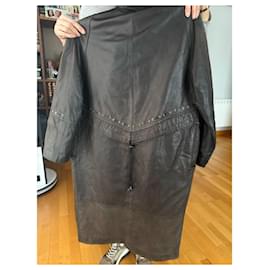 Pellessimo-Leather trench coat-Dark brown