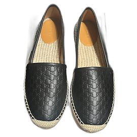 Gucci G Monogram Leather Espadrilles Black Black