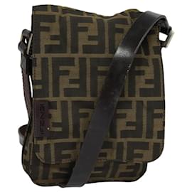 Fendi-FENDI Zucca Canvas Shoulder Bag Brown Black Silver Auth bs23166-Brown,Black,Silvery