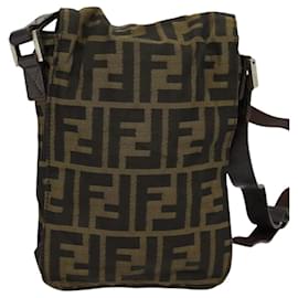 Fendi-FENDI Zucca Canvas Shoulder Bag Brown Black Silver Auth bs23166-Brown,Black,Silvery