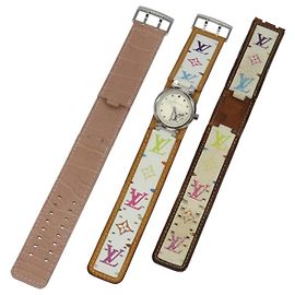 LOUIS VUITTON Monogramm Multicolor Uhren 109/500 Weiß LV Auth 115748A Weiß