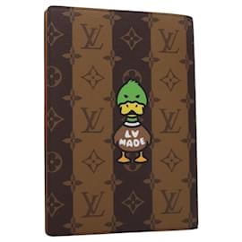 Louis Vuitton-LOUIS VUITTON Monogram Stripe NIGO Quverture Carnet Cover GI0720 Auth 114929SA-Brown