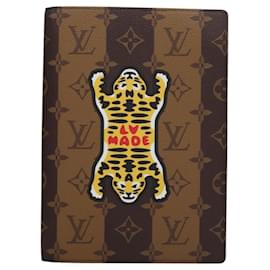 Louis Vuitton-LOUIS VUITTON Monogram Stripe NIGO Quverture Carnet Cover GI0720 Auth 114929SA-Brown