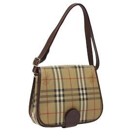 Autre Marque Bolsa de ombro Burberrys PVC bege marrom ouro Auth BD212 Marrom Bege Dourado