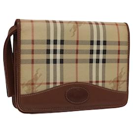 Autre Marque-Burberrys Nova Check Clutch Bag PVC Leather Beige Brown gold Auth BD122-Brown,Beige,Golden