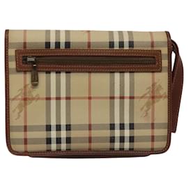 Autre Marque-Burberrys Nova Check Clutch Bag PVC Leather Beige Brown gold Auth BD122-Brown,Beige,Golden
