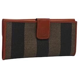 Fendi-Portefeuille en toile Pecan FENDI Noir Marron Noir Marron Auth ar13228-Marron,Noir