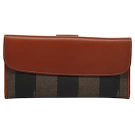 Fendi-Portefeuille en toile Pecan FENDI Noir Marron Noir Marron Auth ar13228-Marron,Noir