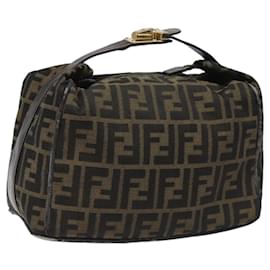 Fendi-FENDI Zucca Canvas Hand Bag Brown Black gold Auth 114956-Brown,Black,Golden
