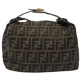 Fendi-FENDI Zucca Canvas Hand Bag Brown Black gold Auth 114956-Brown,Black,Golden