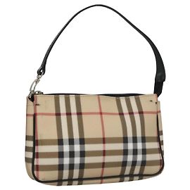 BURBERRY Nova Check Accessory Pouch PVC Beige Black Silver Auth BD253 Black Silvery Beige