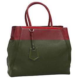 Fendi-FENDI Tote Bag Leather Red Gold Auth 115095-Red,Golden
