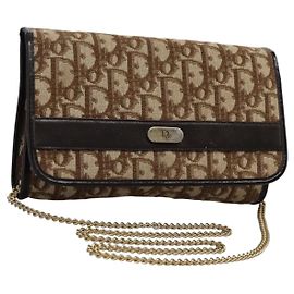 Bolsa de ombro em canvas Trotter Christian Dior marrom dourado Auth KD045 Marrom Dourado