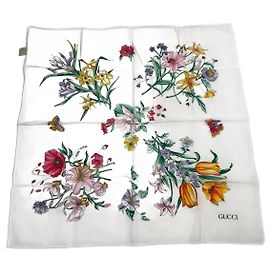Cachecol de lona floral vintage da Gucci Branco