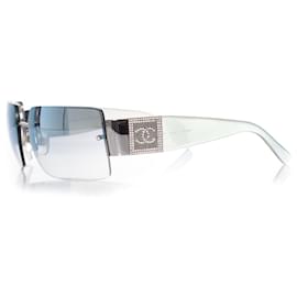 Chanel-Chanel, Iridescent Frameless Crystal Sunglasses-Silvery,Blue