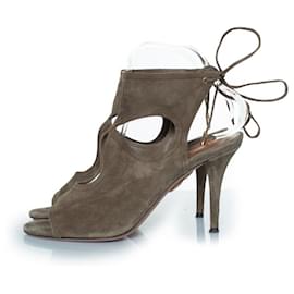 Aquazzura-Aquazzura, Kakhi green sexy thing cutout suede sandals-Brown,Green
