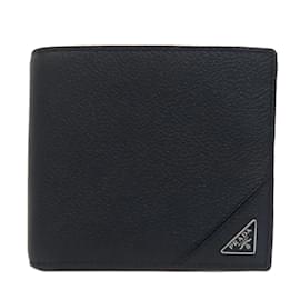 Prada-Prada Bi-fold Wallet in Black Calfskin-Black