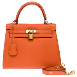 Hermès HERMES Kelly 25 Bag in Orange Leather - 102578 Orange