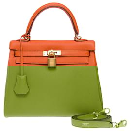 Hermès-HERMES Kelly 25 Bag in Orange Leather - 102578-Orange