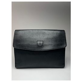 Céline Vintage Celine Paris Triomphe Leather Clutch Black Black