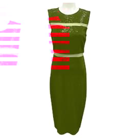 Autre Marque-Michael Kors Collection Coral Sequined Tulle Trimmed Cocktail Dress-Orange