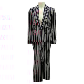 Frame Denim-Frame Navy Multi Striped Jacket and Pants Two-Piece Suit Set-Navy blue