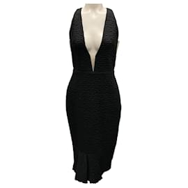 Autre Marque-Alex Perry Black Mirabelle Cloque V Pencil Dress-Black