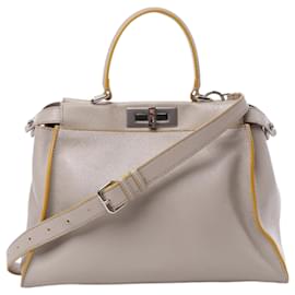 Fendi-Fendi Peekaboo Regular Leather 2Way Handbag in Grey x Yellow-Grey