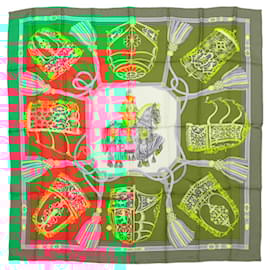 Hermès-Hermès Carré 90 "LES MUSEROLLES" 100% Silk Scarf in Red x Green-Red
