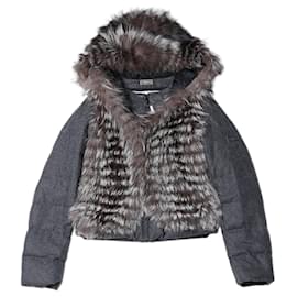 Fendi-Fendi Wool-Blend Puffer Jacket with Fur Trim, Size 40-Other