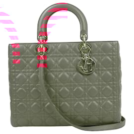 Dior-Christian Dior Lady Dior Cannage Large Leather 2Way Handbag in Pink-Pink