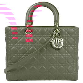 Dior-Christian Dior Lady Dior Cannage Large Leather 2Way Handbag in Pink-Pink