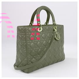 Dior-Christian Dior Lady Dior Cannage Large Leather 2Way Handbag in Pink-Pink