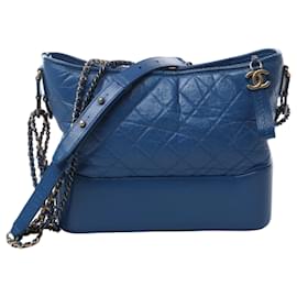 Chanel-Chanel Gabrielle Doo Chanel Vintage calf Chain Shoulder Bag Blue Gold x Silver Metal Fittings 27113839-Blue