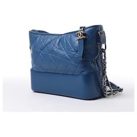 Chanel-Chanel Gabrielle Doo Chanel Vintage calf Chain Shoulder Bag Blue Gold x Silver Metal Fittings 27113839-Blue