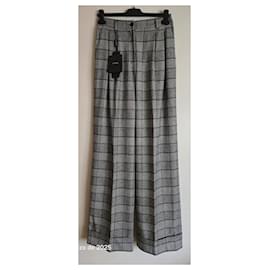 Dolce & Gabbana-Extra long pleated trousers with wide leg-Black,White