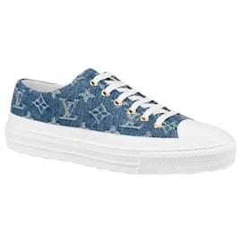 Louis Vuitton-LOUIS VUITTON Bleu Monogram Denim Stellar Sneakers-White,Blue