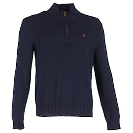 Polo Ralph Lauren-Polo Ralph Lauren Mock Neck Long Sleeve Jumper in Navy Blue Cotton-Navy blue