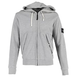 Stone Island-Stone Island Zipped Hoodie in Grey Cotton-Grey