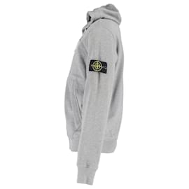 Stone Island-Stone Island Zipped Hoodie in Grey Cotton-Grey