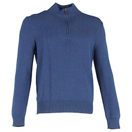 Polo Ralph Lauren-Polo Ralph Lauren Mock Neck Long Sleeve Jumper in Blue Cotton-Blue