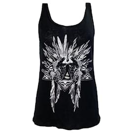 Sandro-Sandro Printed Tank Top in Black Linen-Black