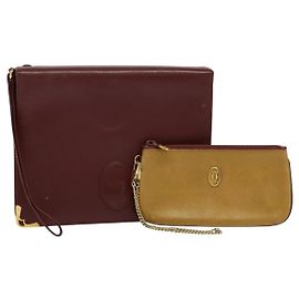 CARTIER Clutch Bag Leather 2Set Red Beige Auth bs23136 Red Beige